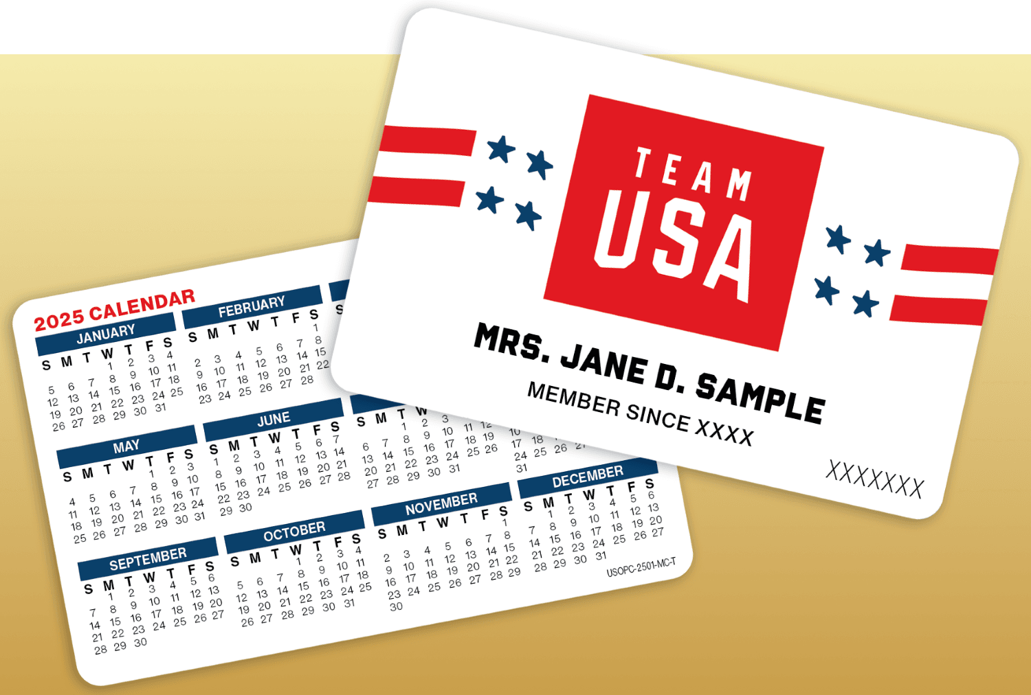 Team USA calendar and membership card
